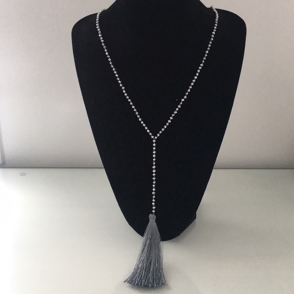 Steel Colour Crystal Tassell Necklace - Picture 1 of 4